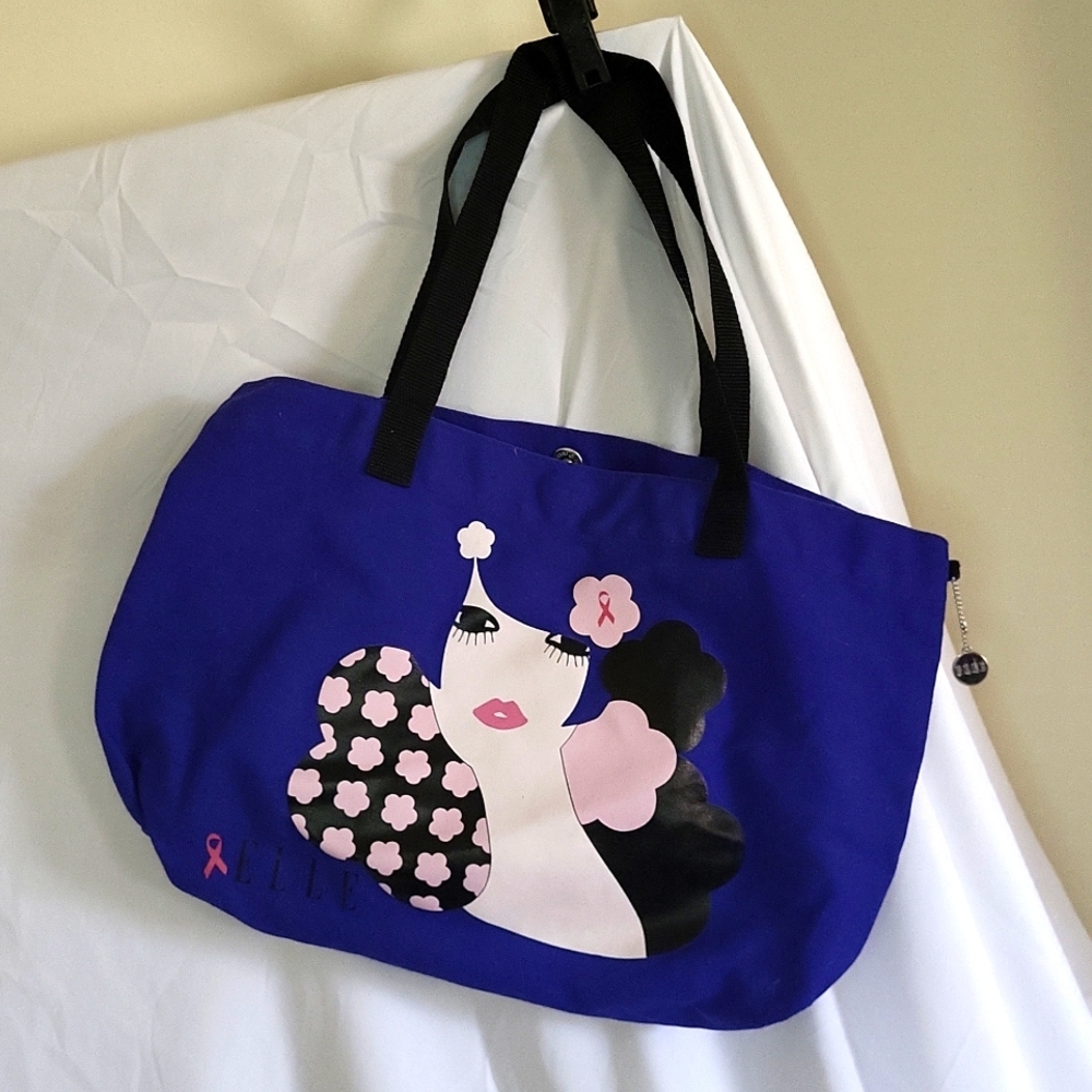 ELLE Breast Cancer Awareness Tote Bag 2010s Snap Closure Collectible